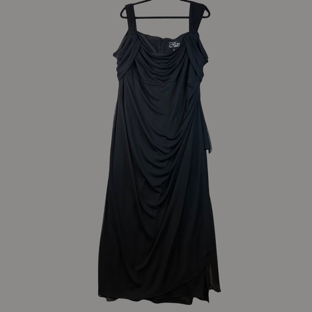 Alex Evenings 20W Black Cold Off Shoulder Formal Gown Slimming Figure Flattering